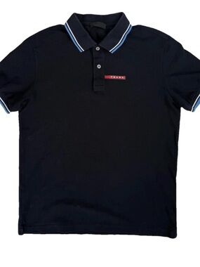 Prada Navy Polo with White & Light Blue Trim